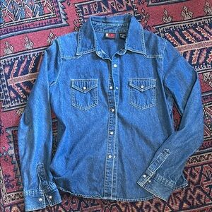 Y2k New York & Company Denim Button-Up western Yoke and snap Shirt
